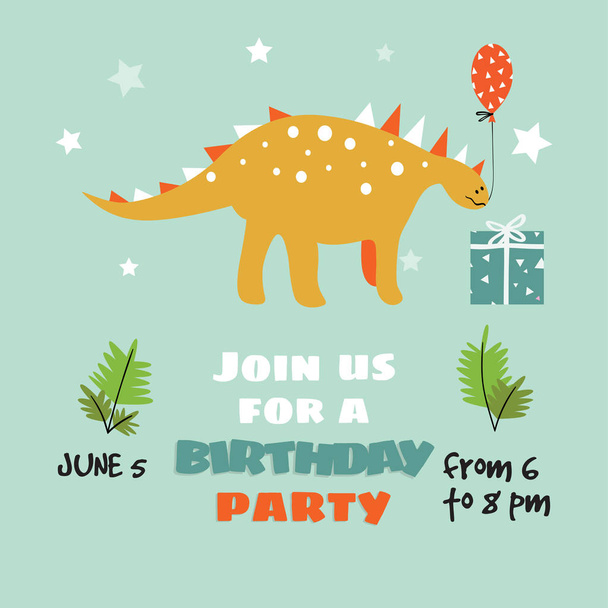 Invitation for a Birthday party with funny cartoon dionosaur. - Vektori, kuva