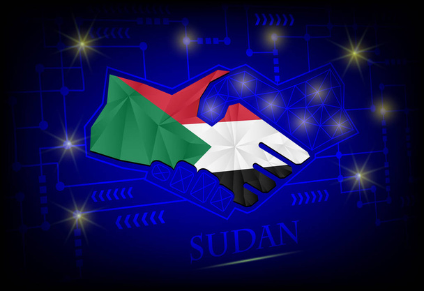 Logo de poignée de main fabriqué à partir du drapeau du Soudan. - Vecteur, image