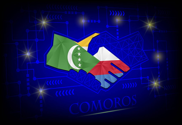 Handdruk logo gemaakt van de vlag van de Comoren. - Vector, afbeelding