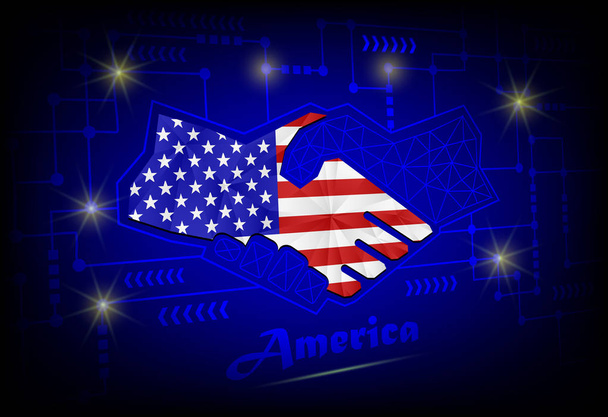 Handshake logo wykonane z Flaga Amerykańska. - Wektor, obraz