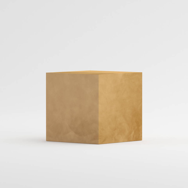 Κενό κουτί από χαρτόνι κυματοειδές σε απομονωμένες άσπρο φόντο, 3d απεικόνιση - Φωτογραφία, εικόνα