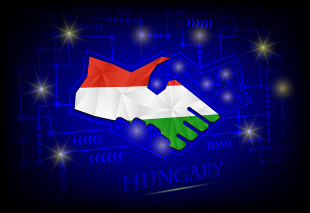 Handdruk logo gemaakt van de vlag van Hongarije. - Vector, afbeelding