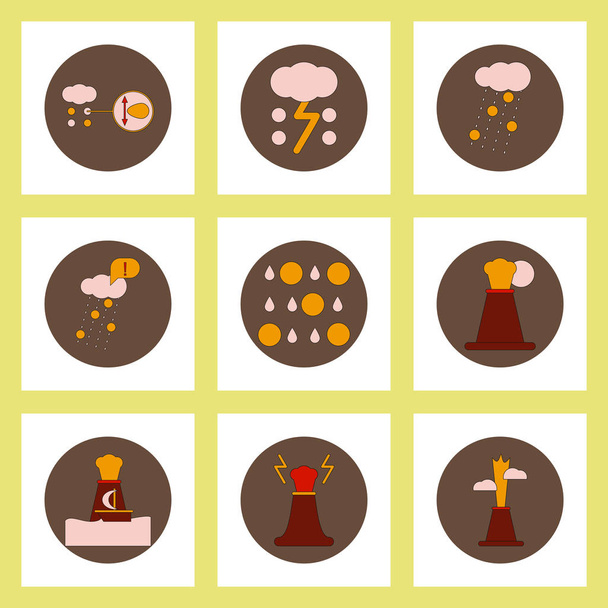 Collection of icons in flat style volcan cataclysm - Vektör, Görsel