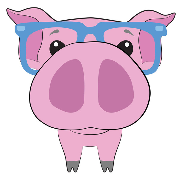 Мила свиня з великим носом і окулярами з ободом на білому тлі
 - Вектор, зображення
