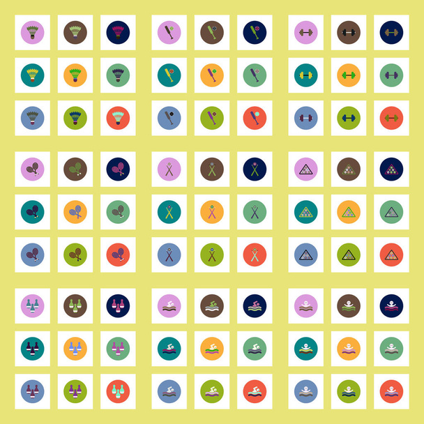 Συλλογή από κομψό ανυσματικά εικονίδια σε πολύχρωμο κύκλους αθλητικά πράγματα - Διάνυσμα, εικόνα
