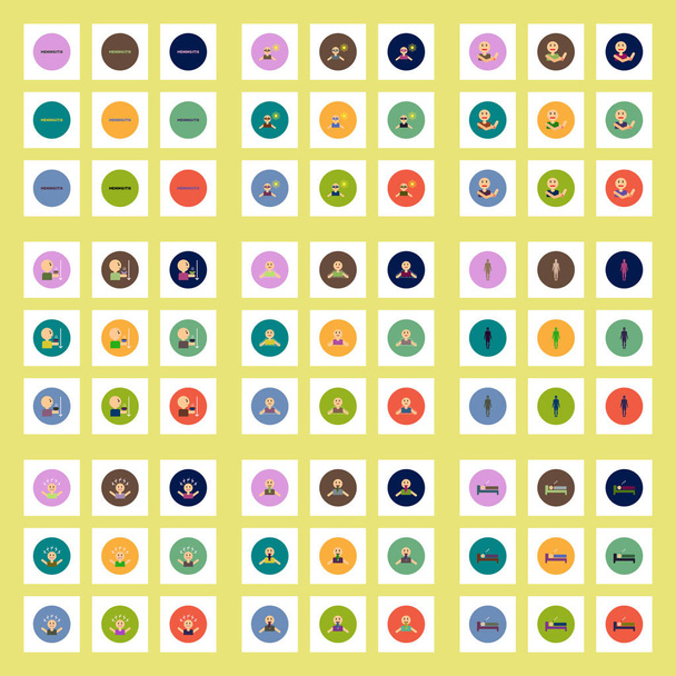 Συλλογή από μοντέρνα ανυσματικά εικονίδια στο πολύχρωμο κύκλους τα συμπτώματα της μηνιγγίτιδας - Διάνυσμα, εικόνα