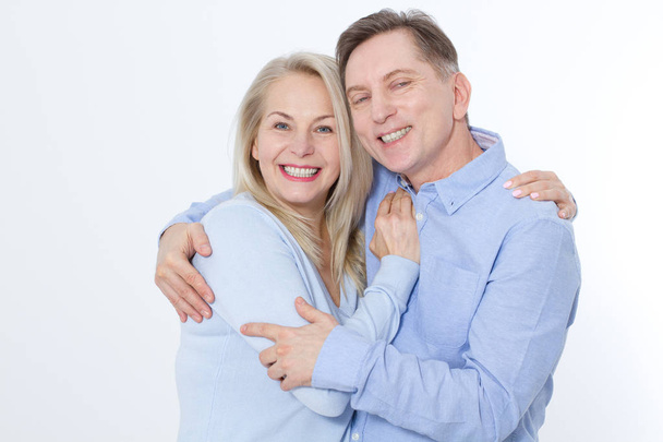 Middle aged Couple portrait isolated on white background. - Фото, изображение