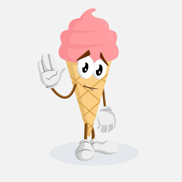 Ice cream cone pink mascot and background goodbye pose with flat design style for your logo or mascot branding - Vektor, kép