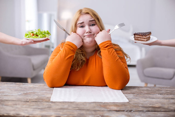 Desolate overweight woman being on a diet - Fotoğraf, Görsel