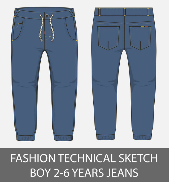 Moda esboço técnico menino 2-6 anos jeans em vetor gráfico
 - Vetor, Imagem