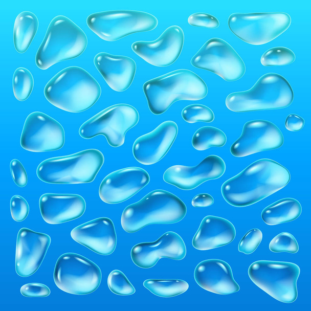 Des gouttes réalistes d'une pluie sur un fond bleu sous forme de verre. Ensemble abstrait. Illustration vectorielle
. - Vecteur, image