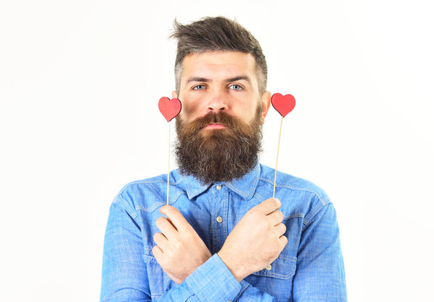 Brutal man with long beard and red hearts. - Fotó, kép