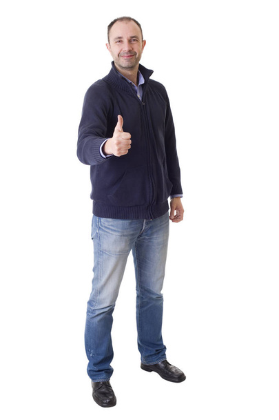 happy casual man full body, going thumb up, isolated - Photo, image