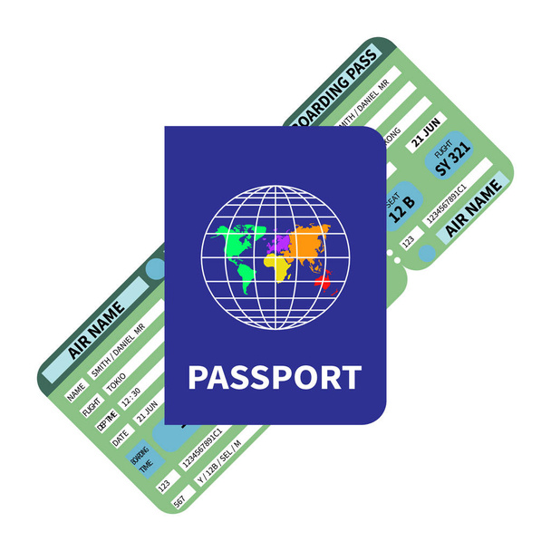 国際の青いパスポートと航空チケット. - ベクター画像