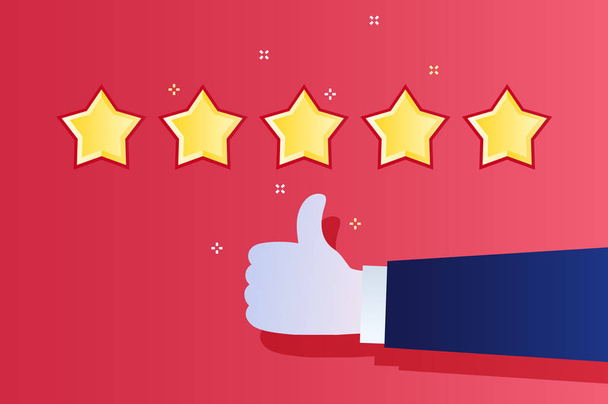 Concept of rating. Customer review. Five star rating. Thumb up, like. Flat design vector illustration - Vector, Image