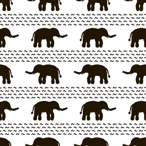 Seamless pattern with black elephants on the white background.  - Vector, imagen