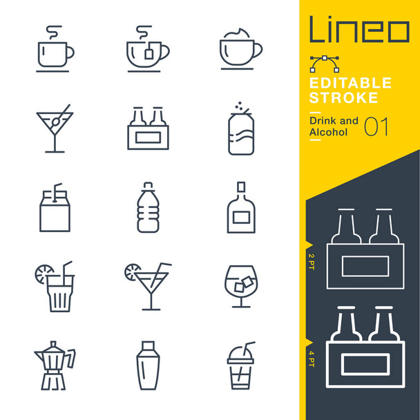 Lineo Curso Editável - Ícones de linha de bebida e álcool
 - Vetor, Imagem