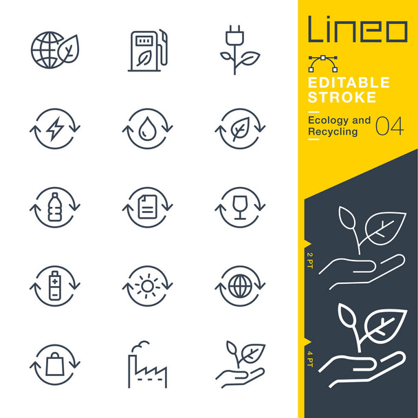 Lineo szerkeszthető Stroke - ökológia és újrahasznosítás vonal ikonok - Vektor, kép