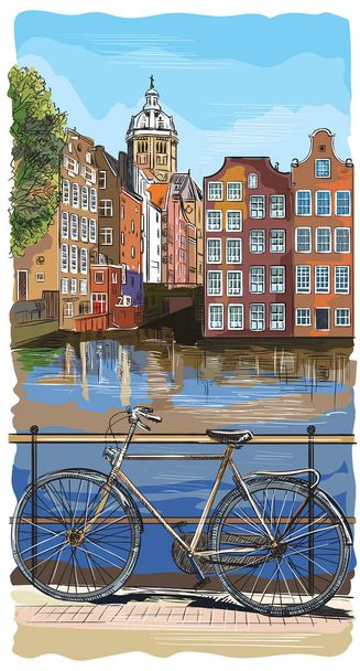 Πολύχρωμο ποδήλατο στο Αμστερνταμ - Διάνυσμα, εικόνα