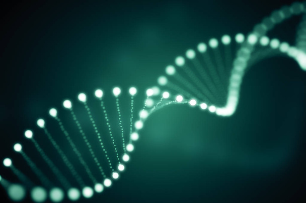 Ilustração 3d da molécula de brilho de DNA rotativa no fundo verde
 - Foto, Imagem