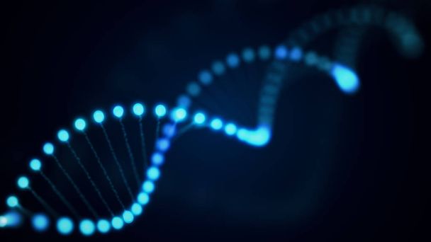 3d иллюстрация вращающейся молекулы светящейся ДНК на синем фоне
 - Фото, изображение