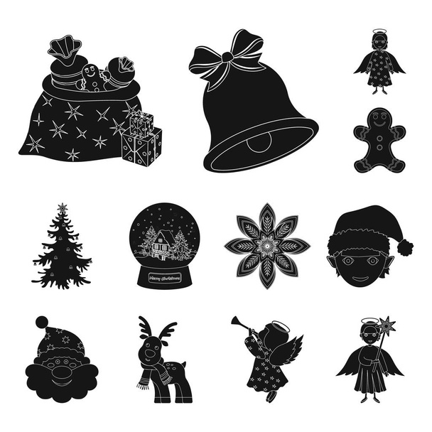 Kerstmis kenmerken en accessoires zwarte pictogrammen in set collectie voor design. Merry Christmas symbool voorraad web vectorillustratie. - Vector, afbeelding
