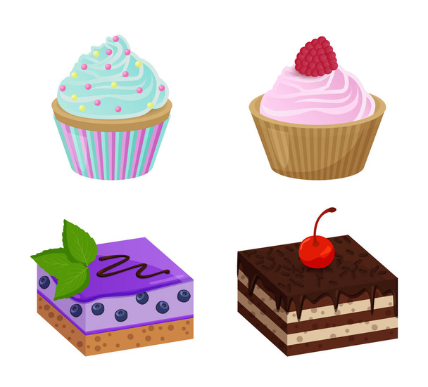 Various Cakes with Cupcakes Vector Illustration - Wektor, obraz