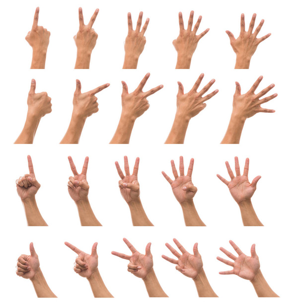 Různá gesta rukou nad bílým pozadím, patří Ořezová cesta - Fotografie, Obrázek