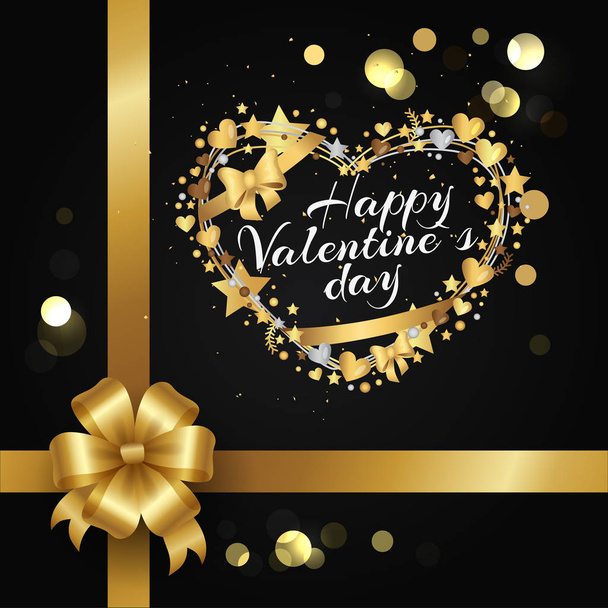 Happy Valentines Day Inscription in Golden Frame - Vetor, Imagem