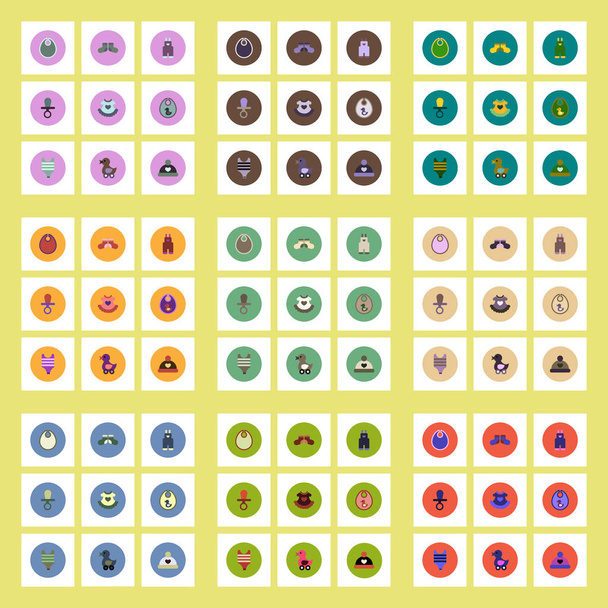Collection of stylish vector icons in colorful circles Baby Stuff - Διάνυσμα, εικόνα