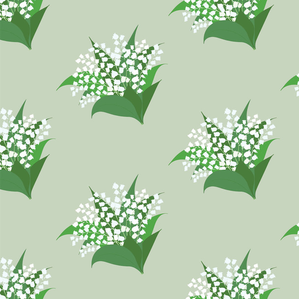 Pattern - Lily of the valley bouquet on a light green background - vector art illustration - Vektor, kép