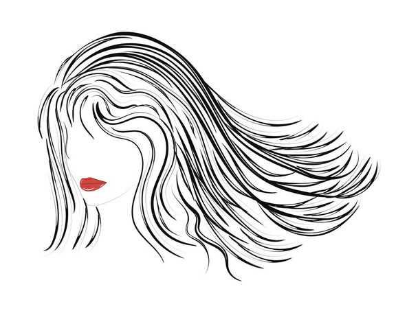 Female image - red lips and long hair - isolated on white background - art vector. - Vecteur, image