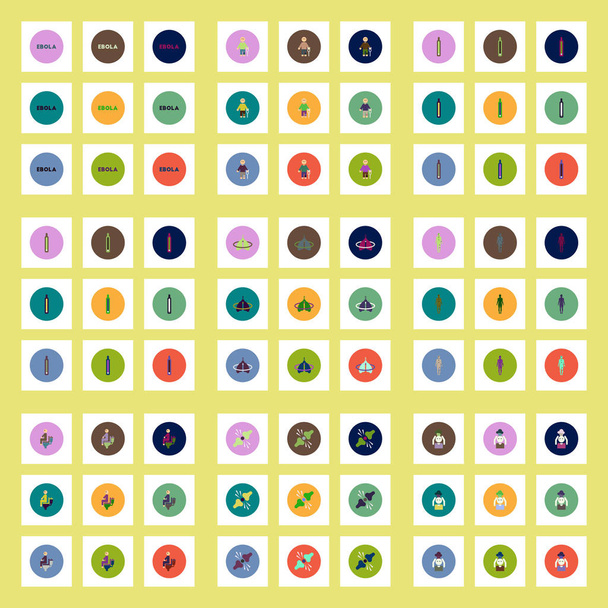 Συλλογή από μοντέρνα ανυσματικά εικονίδια σε πολύχρωμο κύκλους τα συμπτώματα του ιού Έμπολα - Διάνυσμα, εικόνα