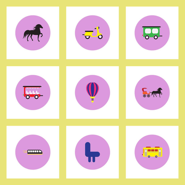 Collection of stylish vector icons in colorful circles Different kinds of transport - Vetor, Imagem