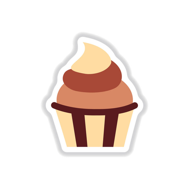 Vector illustration in paper sticker style Cupcake - Vector, afbeelding