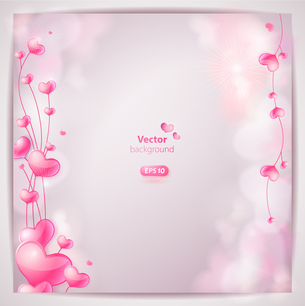 Card with cute glossy hearts on blurred background. - Vektor, Bild