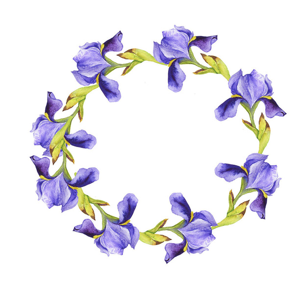 Lilac flower round frame isolated on white background. Hand drawn watercolor illustration. - Foto, Bild