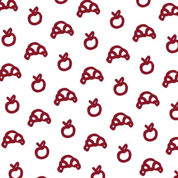 vector rojo y blanco manzana y patrón de croissant, vector rojo y blanco manzana y patrón de croissant en el fondo blanco en estilo de niño lineal
 - Vector, imagen