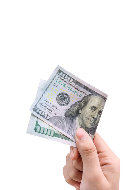 Geld in der Hand, isoliert auf weißem Hintergrund mit Clipping-Pfad. - Foto, Bild