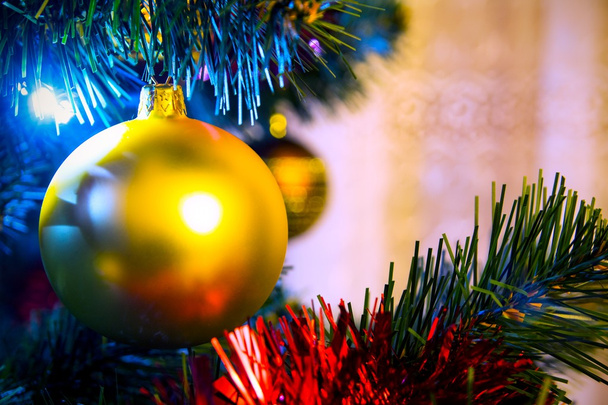 Christmas tree with christmas golden bauble - Fotoğraf, Görsel