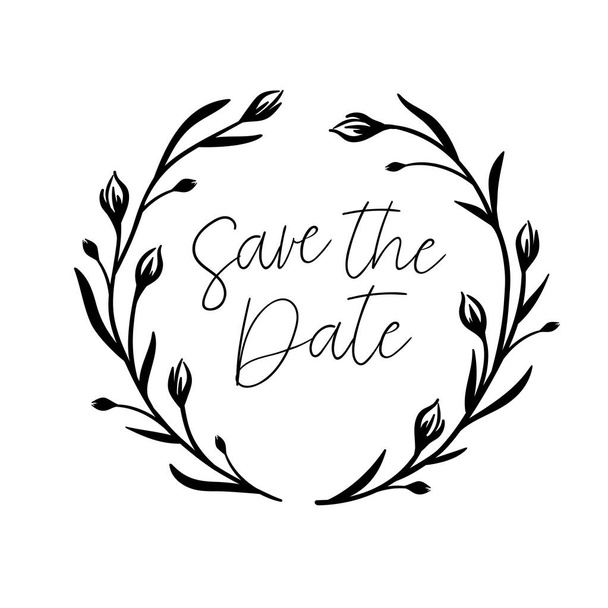 Save the Date hand lettering inscription. Modern Calligraphy Greeting Card. Vector. Isolated on White Background - Vector, Imagen