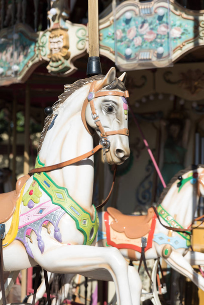 White horses of the antique carousel - Fotoğraf, Görsel