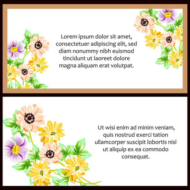 Vintage style flower wedding cards set. Floral elements in color - Vector, Imagen