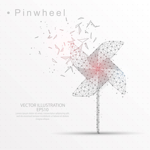 Pinwheel digitally drawn low poly triangle wire frame. - Διάνυσμα, εικόνα