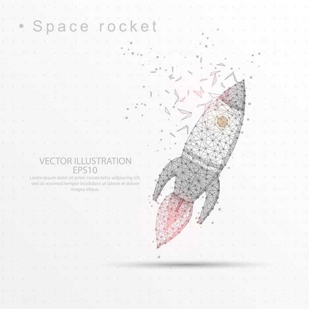 Space rocket digitally drawn low poly triangle wire frame. - Vetor, Imagem