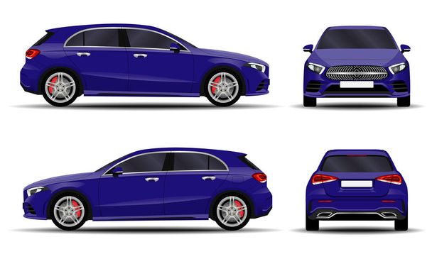 realistic car. hatchback. front view, side view, back view. - Vector, Image
