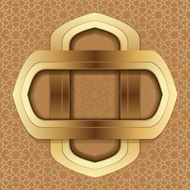 Golden frame on a beige background in arabic style - Vector, Imagen
