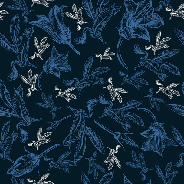 Floral vector pattern with hand drawn leafs in vintage style - Vektor, obrázek
