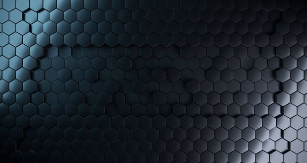 Abstract Hexagon Metal Surface With Color Lights.3D Rendering - Photo, Image