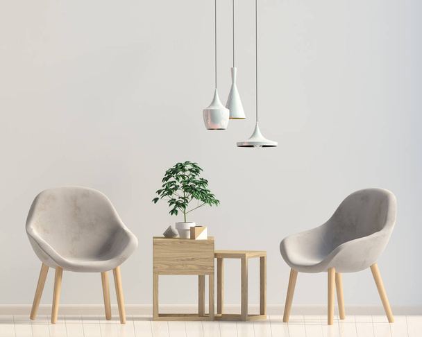 Modern iç kahve masa ve sandalye. Duvar kadar sahte. 3D Il - Fotoğraf, Görsel